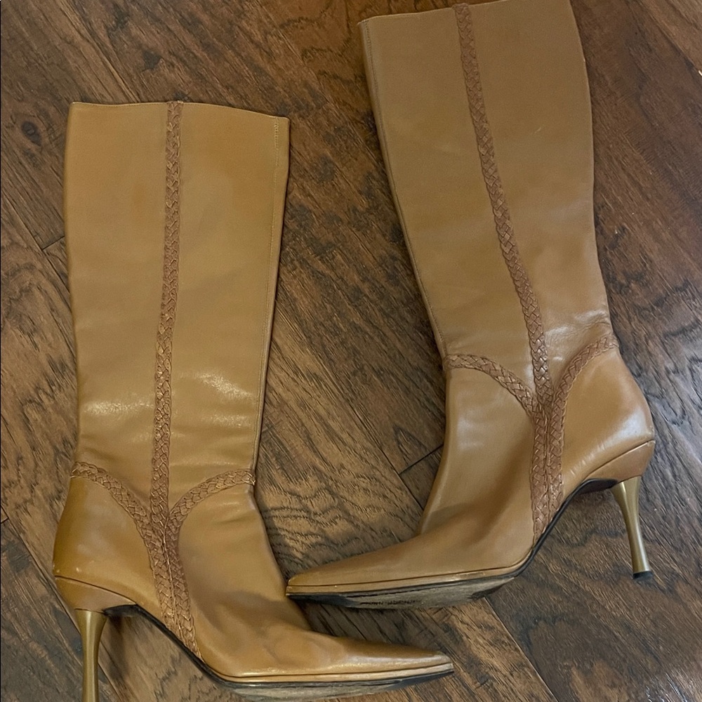 Via Spiga Tan Leather Knee-High Stiletto Boots - 9.5 - Picture 2 of 8